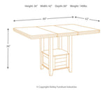 Close-up dimension illustration of Haddigan table