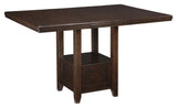 Haddigan Dark Brown Counter Height Dining Extension Table angled side view