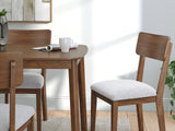 Close-up detail of chair upholstery and wood veneer