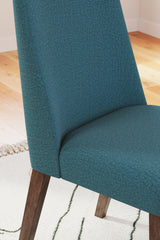 Lyncott Blue and Brown Dining Chair upholstery detail