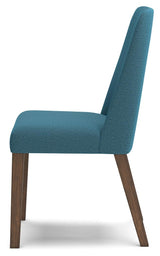 Lyncott Blue and Brown Dining Chair side close up