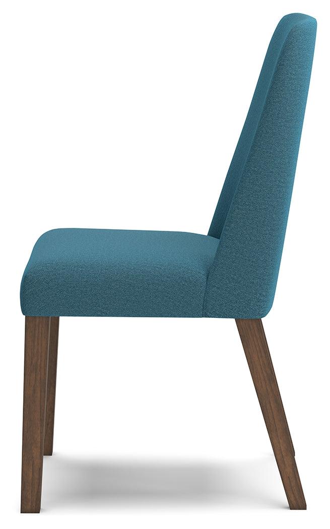 Lyncott Blue and Brown Dining Chair side close up