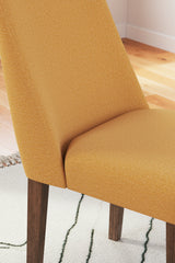 Lyncott Mustard and Brown dining table with four chairs, front angle