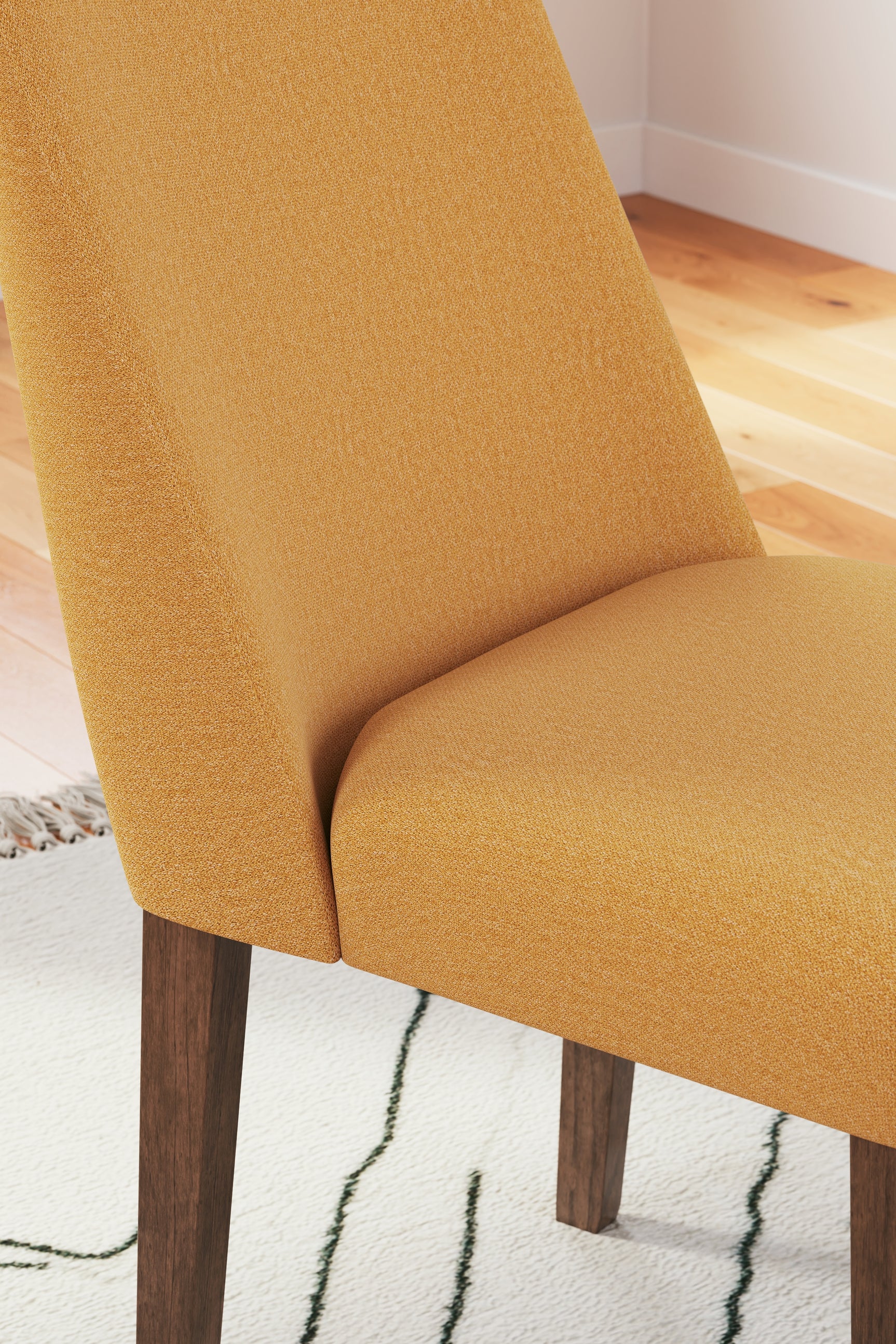 Lyncott Mustard and Brown dining table with four chairs, front angle