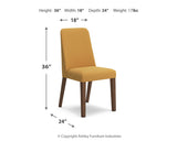 Lyncott Mustard and Brown dining table with four chairs, front angle
