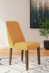 Lyncott Mustard and Brown dining table with four chairs, front angle