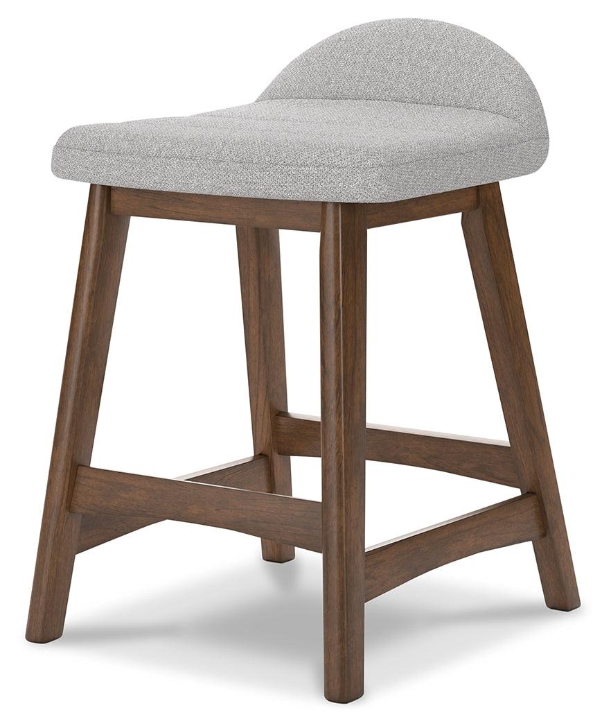 Back view of Lyncott light gray and brown counter height bar stool