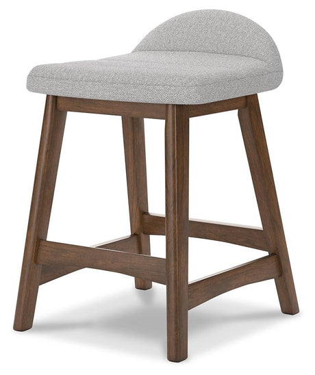 Back view of Lyncott light gray and brown counter height bar stool