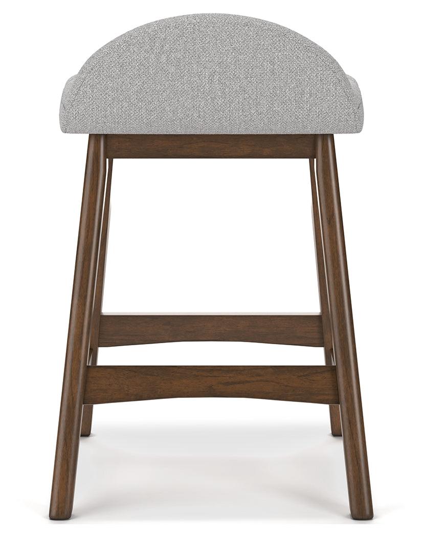 Front view of Lyncott counter height bar stool with light gray cushion