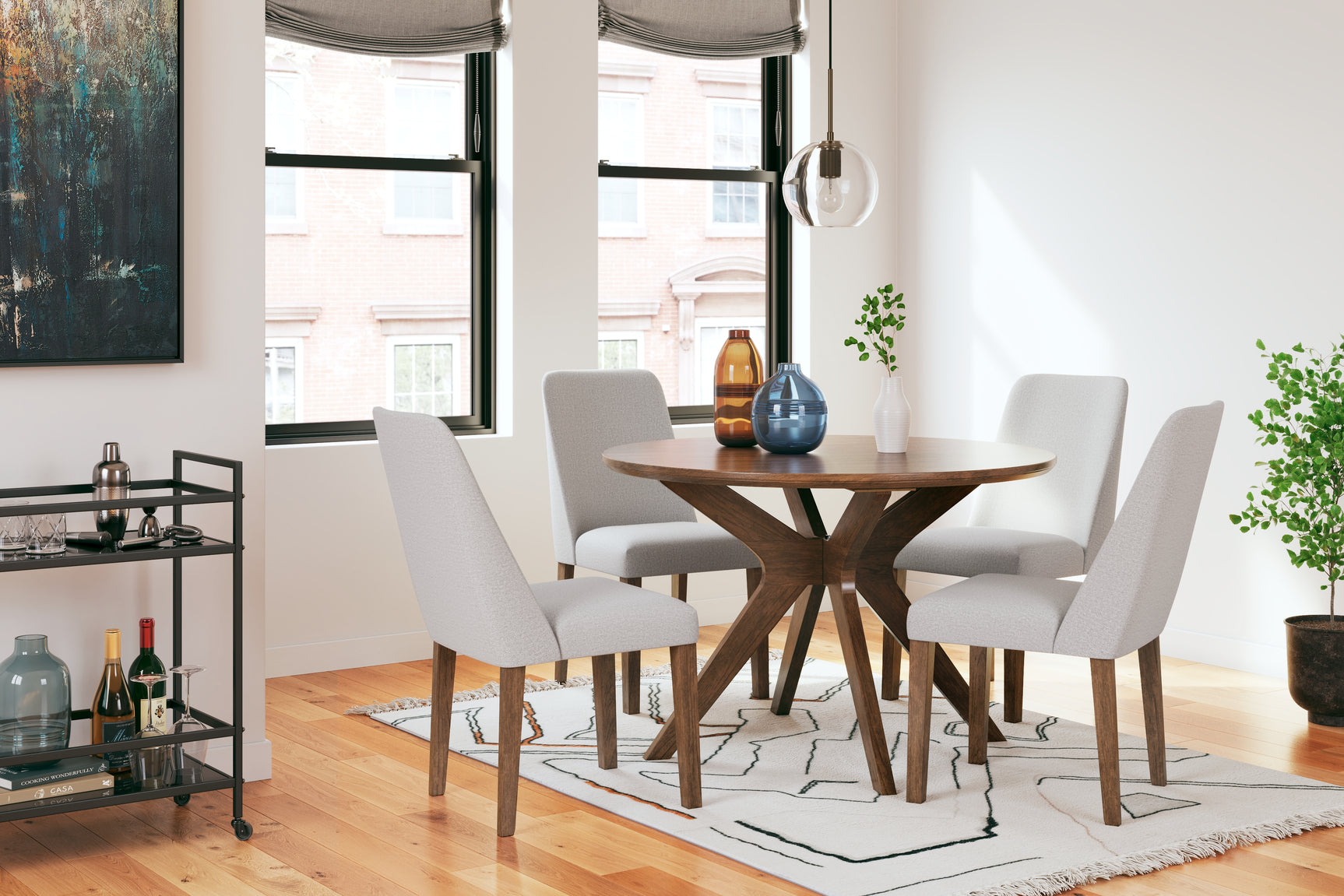 Lyncott Dining Table with 4 Chairs in gray and brown finish, front view