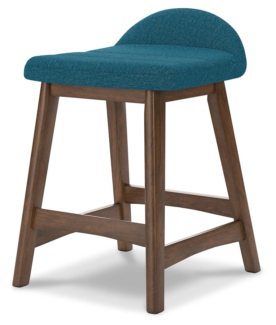 Lyncott Blue brown counter height bar stool alternate angle