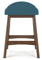 Lyncott Blue brown counter height bar stool rear view