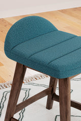 Lyncott Blue brown counter height bar stool close-up detail