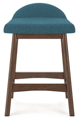 Lyncott Blue brown counter height bar stool head on view