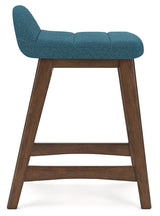 Lyncott Blue brown counter height bar stool side view