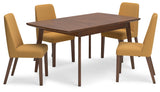 Side view of Lyncott mustard and brown dining chair