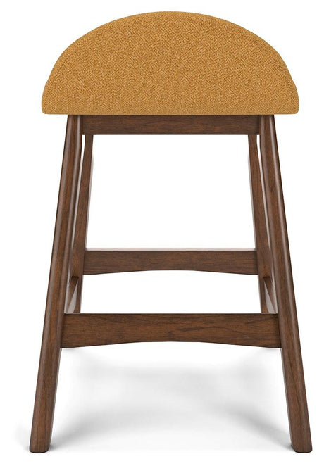 Lyncott mustard brown counter height bar stool head-on view