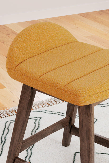 Lyncott mustard brown counter height bar stool detail close-up