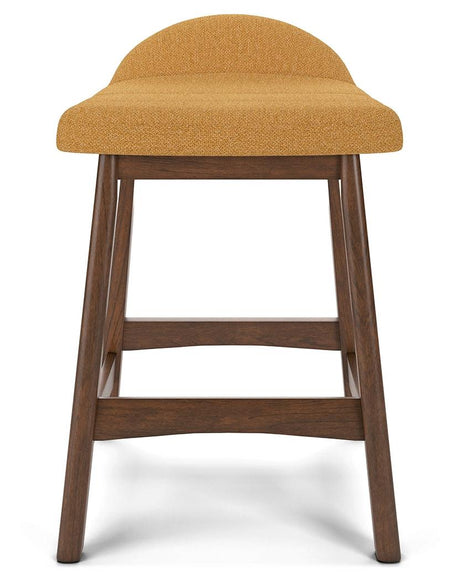 Lyncott mustard brown counter height bar stool side close-up