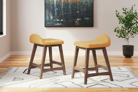 Lyncott mustard brown counter height bar stool seating surface and cushion