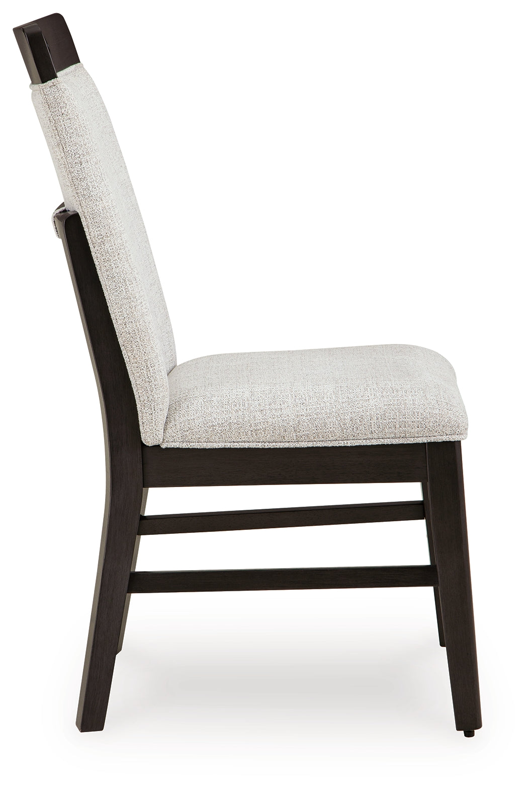 Angled view of dark gray-brown wood frame on Neymorton chair