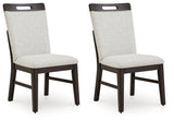 Side view of Neymorton dining chair showing upholstery and wood finish