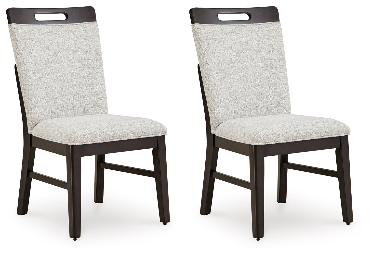 Side view of Neymorton dining chair showing upholstery and wood finish