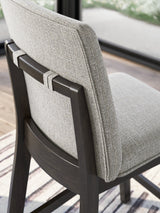 Neymorton Dark Grayish Brown Counter Height Swivel Barstool front angle