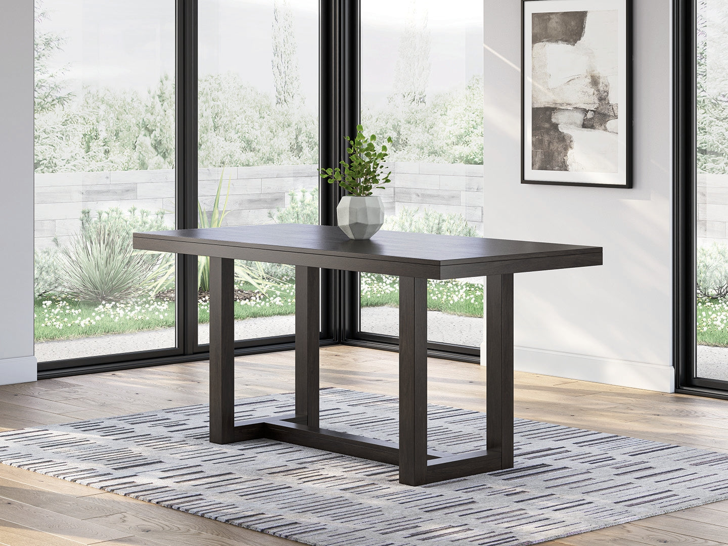 Neymorton dining table angled view showing trestle base