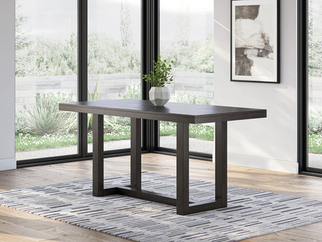 Neymorton dining table angled view showing trestle base