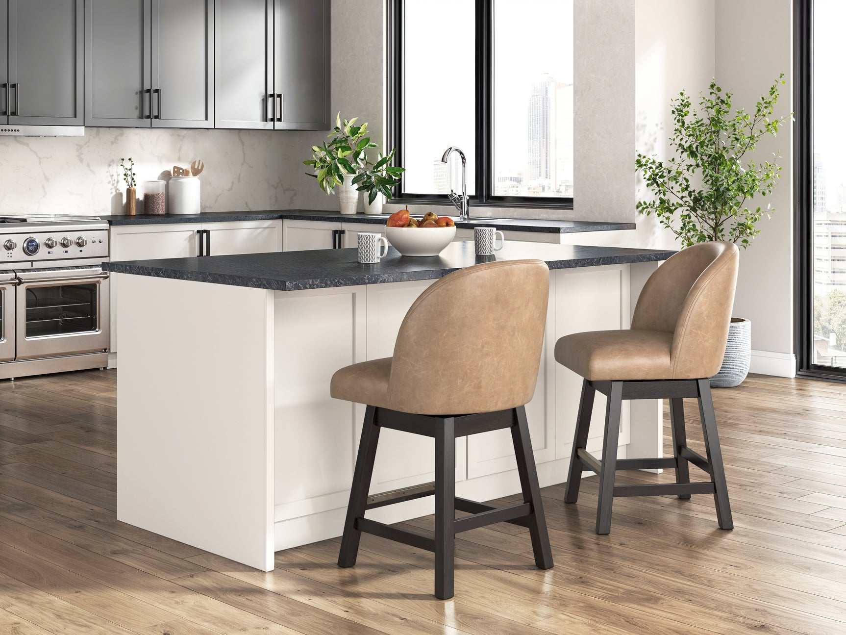 Neymorton Dark Grayish Brown Counter Height Swivel Barstool front angle