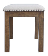 Side view of Moriville Dining Bench showing wood finish