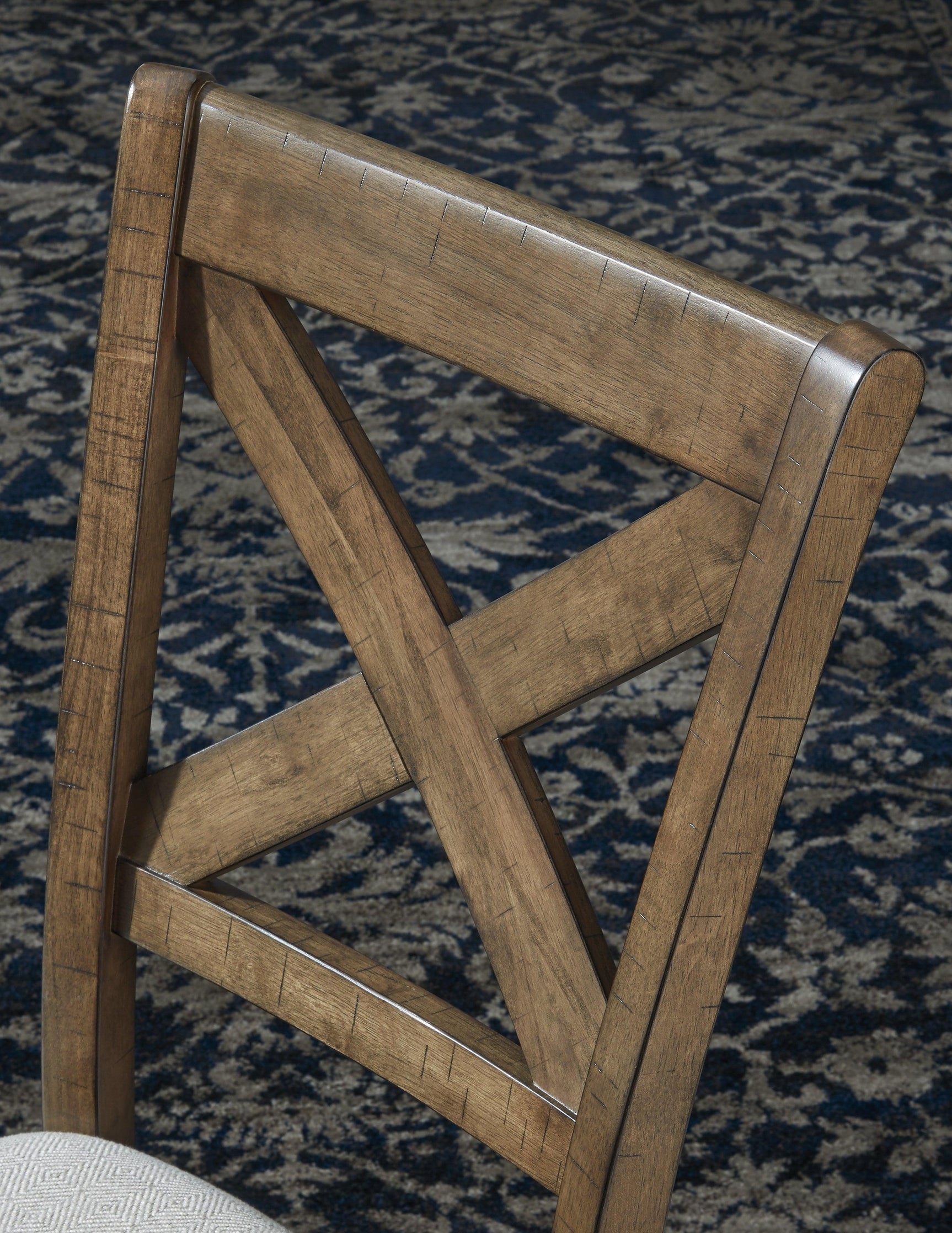 Distressed nutmeg wood frame detail