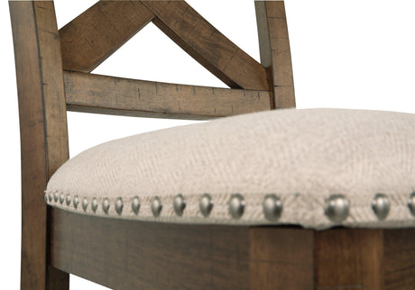 Textured polyester upholstery detail on Moriville Bar Stool