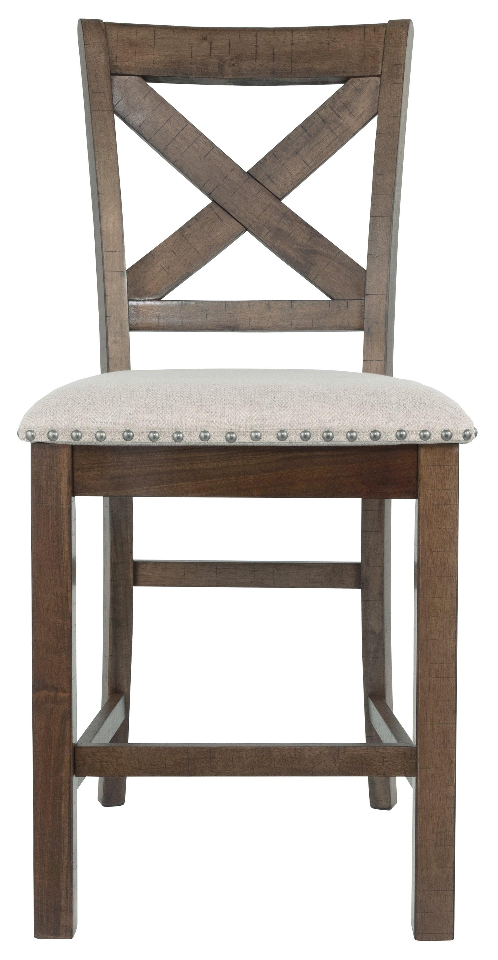 Front view of Moriville Beige Upholstered Counter Height Bar Stool
