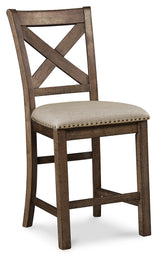Barstool detail with grayish brown distressed finish