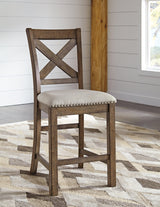 Moriville Beige Upholstered Counter Height Bar Stool back view
