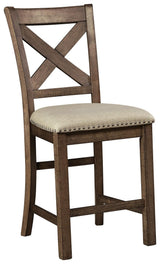 Moriville Beige Upholstered Counter Height Bar Stool side view
