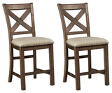 Moriville Beige Upholstered Bar Stool seat and back detail