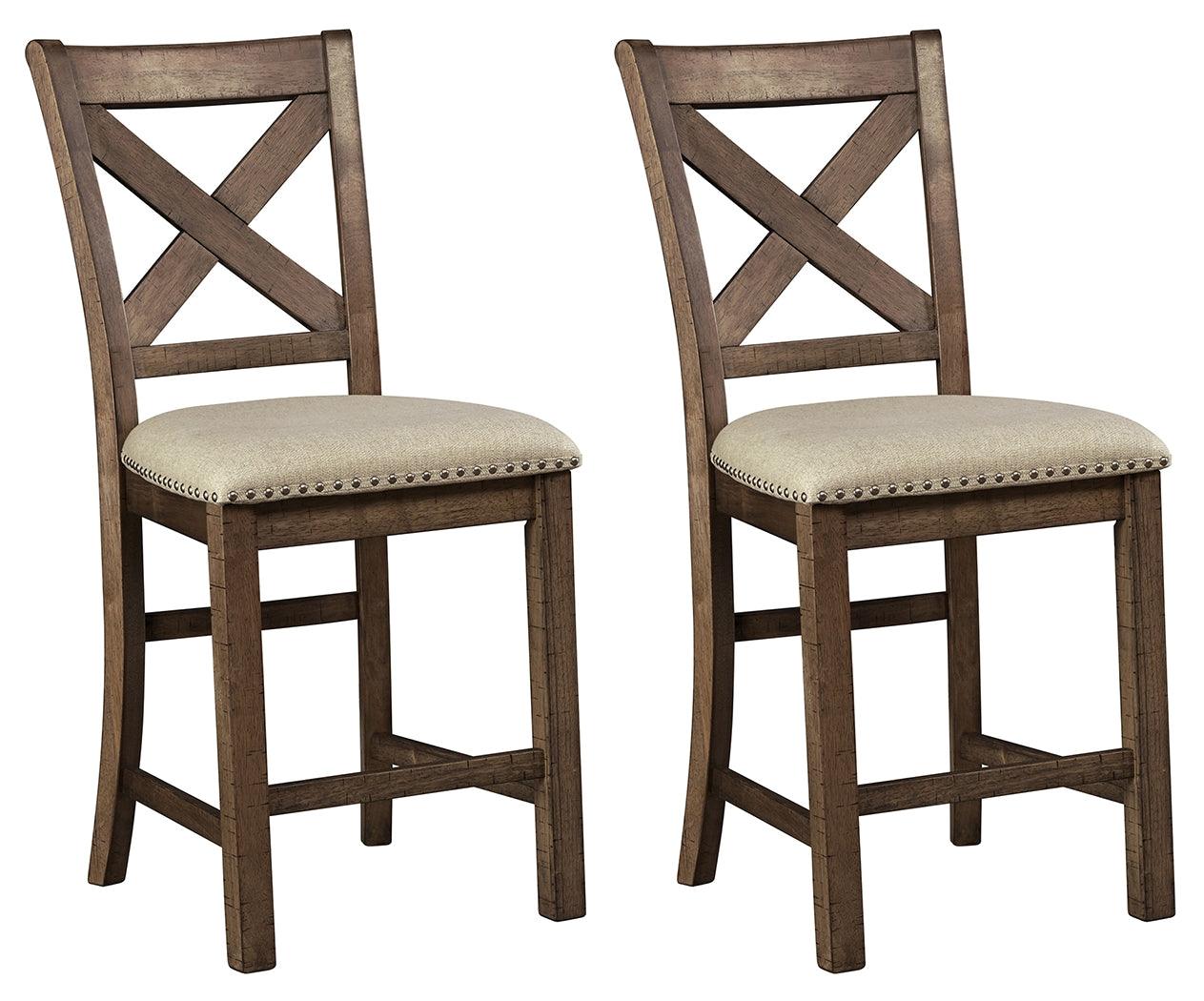 Moriville Beige Upholstered Bar Stool seat and back detail