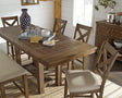 Moriville Grayish Brown Counter Height Dining Extension Table angled view