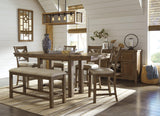 Moriville beige counter height dining bench setting