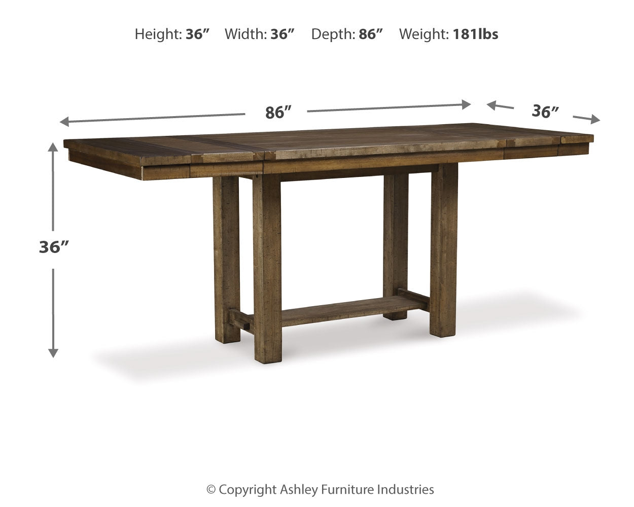 Moriville dining table dimensions label