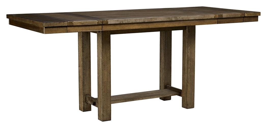 Moriville Grayish Brown Counter Height Dining Extension Table side profile