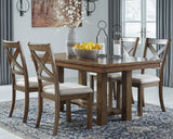 Moriville Dining Table side angle showing trestle base