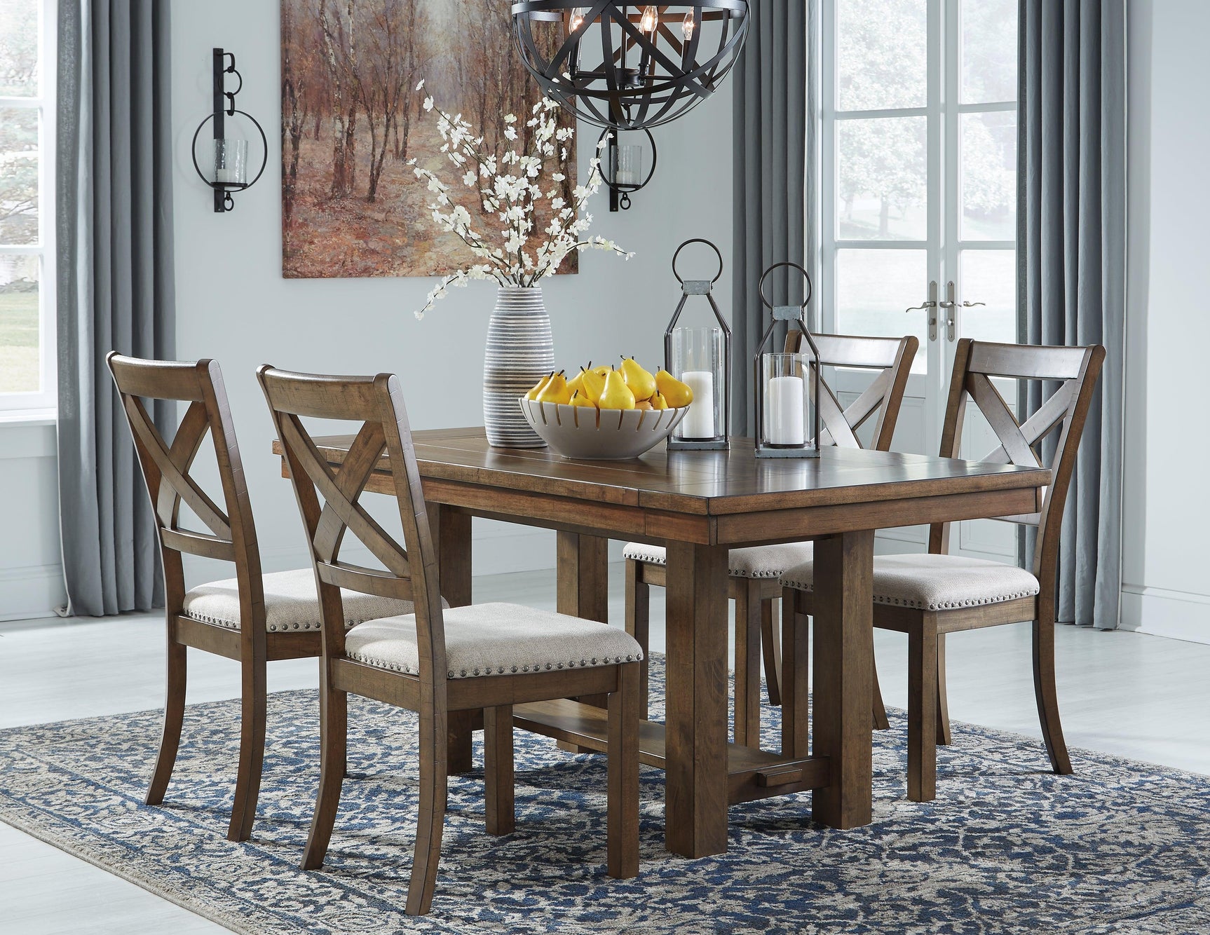 Moriville Dining Table extended with chairs