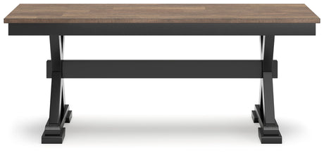 Head-on view of Wildenauer dining bench showing design