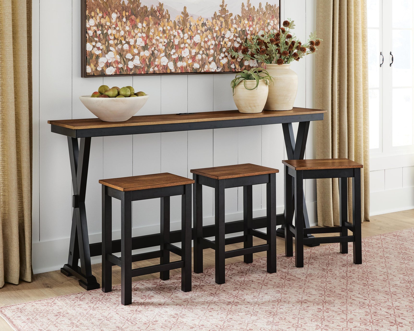 Alternate angle of Wildenauer dining table and barstools set