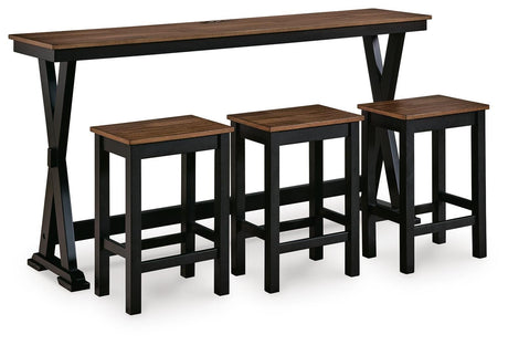 Side view of Wildenauer counter height dining table showing USB charging port