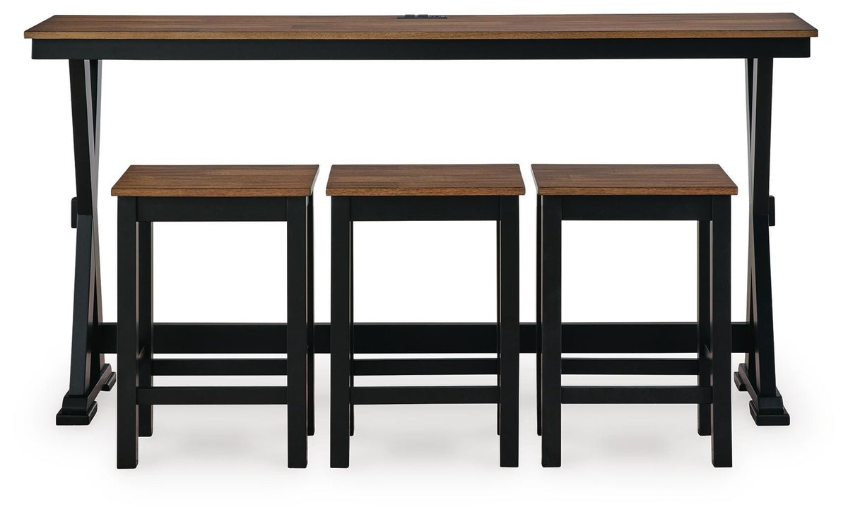 Front view of Wildenauer set showing table and 3 barstools